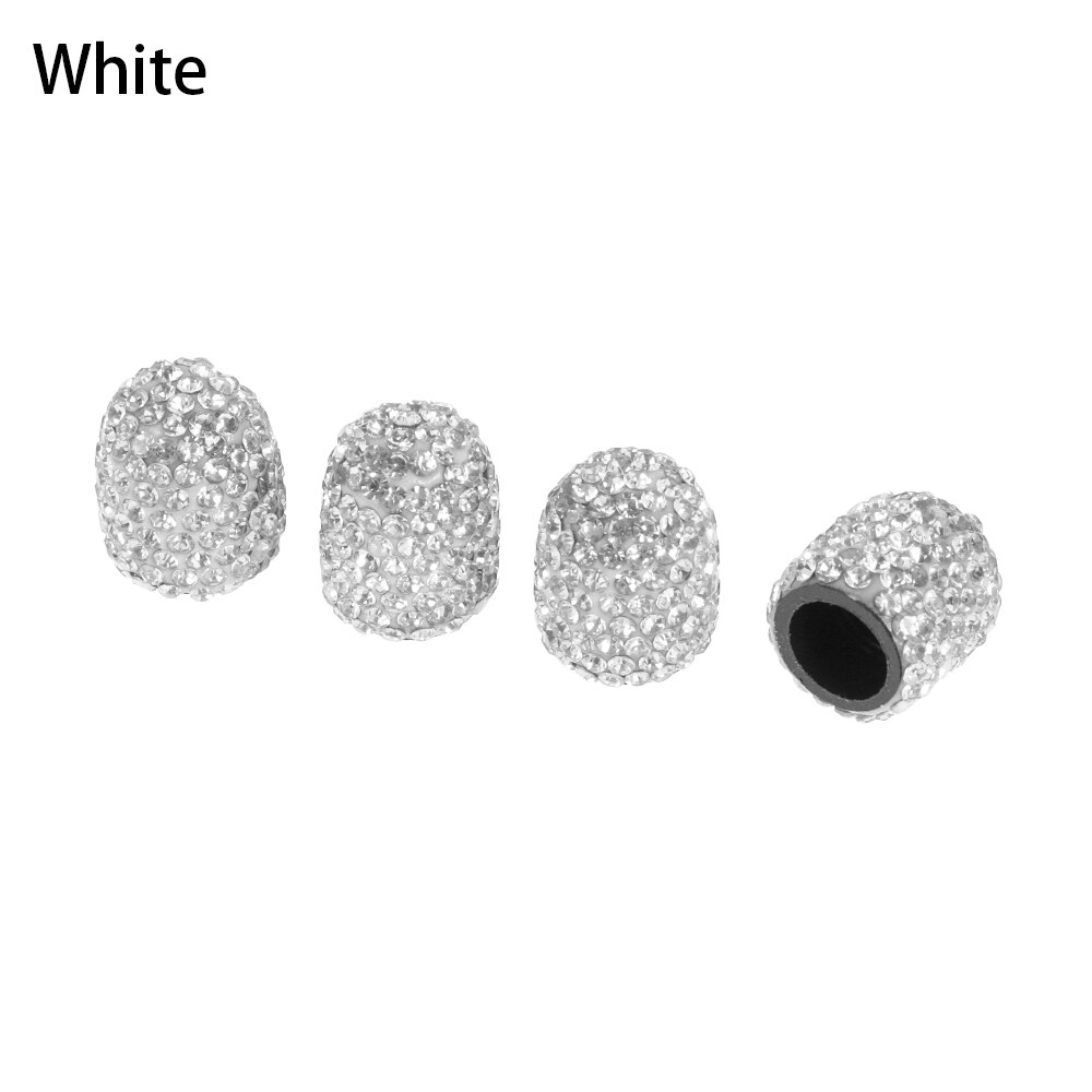 Bouchons de Valve de pneu de voiture en argile souple, 4 pièces/lot, anti-poussière, cristal diamant brillant, accessoires de voiture, breloques, décor extérieur: white