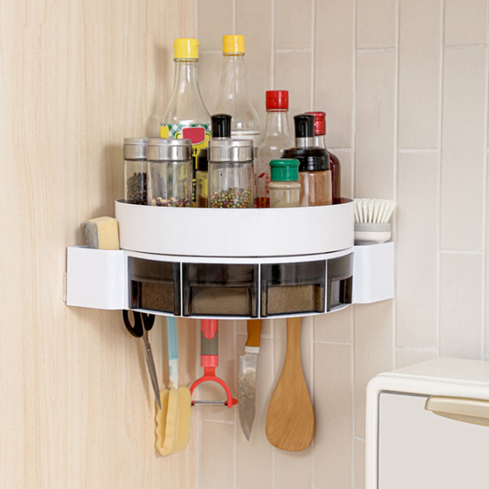 Bathroom 360 Degree Rotating Triangle Shelf Toilet Rotating Shelf Spinning Corner Shelf Bathroom Kitchen Storage Hanging Tray