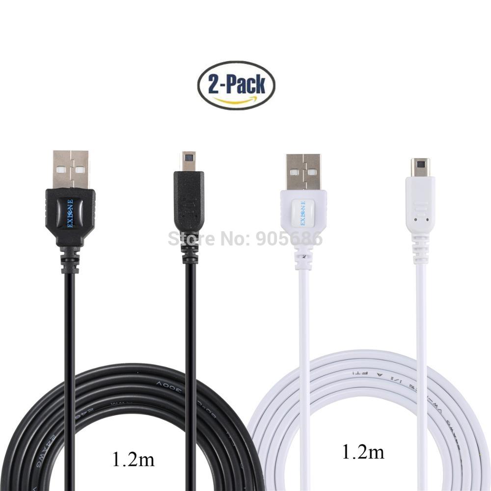 EXLENE 2pack 1.2m 3ds 2ds Charger Charging Cable Cord USB Data Cable for Nintendo 3DSXL 2DSLL 3DS 2DS black and white