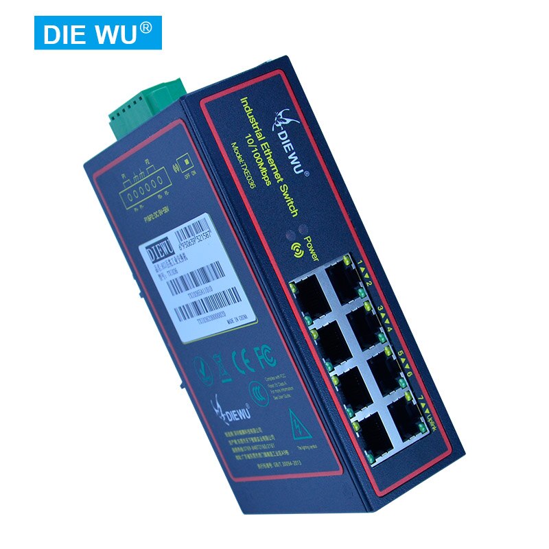 TXI036 8 Poorten Industriële Ethernet Switch 10/100Mbps Netwerk Switch Din Rail Type Netwerk Lan Adapter Vlan Signaal versterken