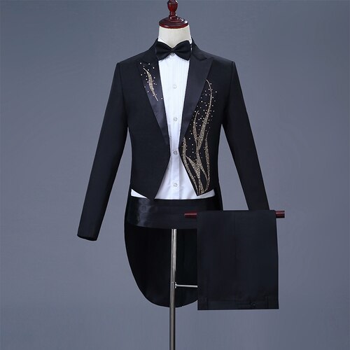 Vrouwen Kleding Effen Kleur Smoking mannen Slim Jurk Pak Refrein Pak Stadium Kostuum Magic mannen Tuxedo Black Vrouwen pak Twee stuk: 2 / L