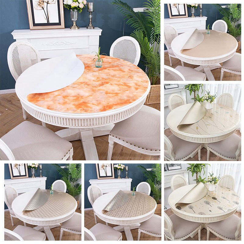 Dia 60cm Round PVC Waterproof Tablecloth Plastic Oilproof Table Cloth Soft No-wash Table Cloth For Home Kitchen Decor