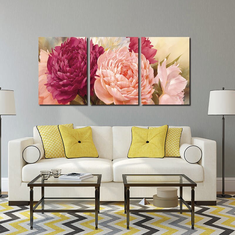 Cuadros pintura de lienzo de decoración para el hogar 5 paneles pintura de flor peonía arte decorativo lienzo pared imagen modular artística sin marco