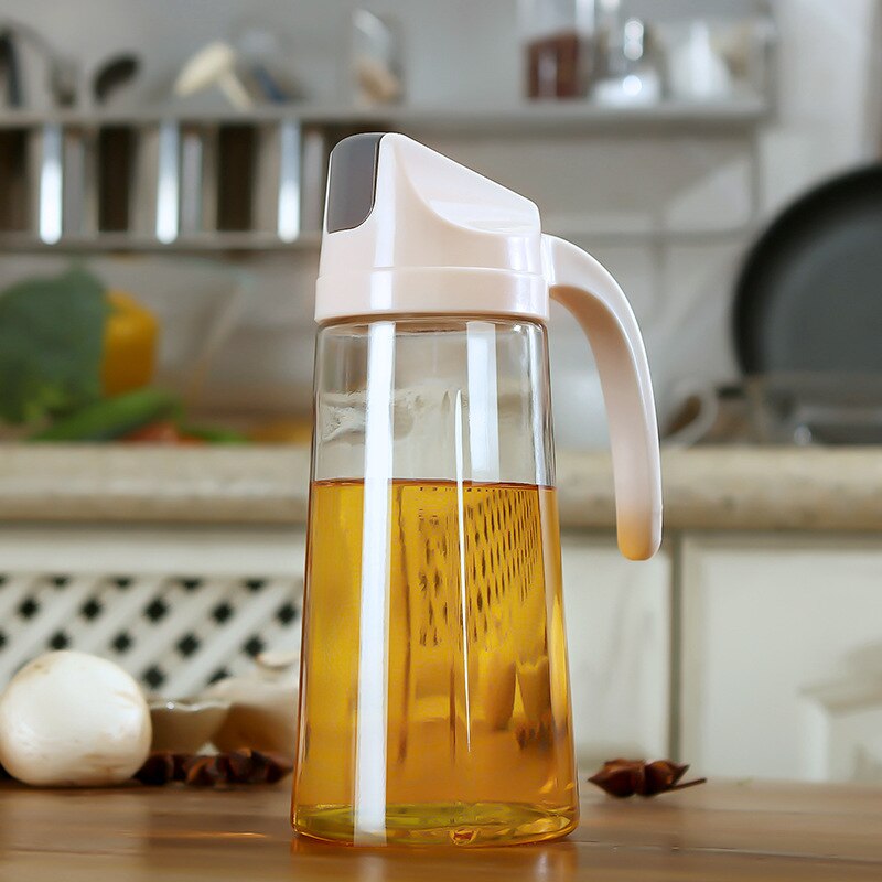 Glass Oil Jug Home Leakproof Bottle Kitchen Automatic Opening and Closing Lid diao wei liao ping Oil Vinegar Bottle Oil Jar Pot: White