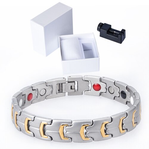 LITTLE FROG Charm Bracelet Men Magnetic FIR Healing Bracelets Bangles Homme Stainless Steel Silver Gold Accessories Link Chain: 10314 Set C1