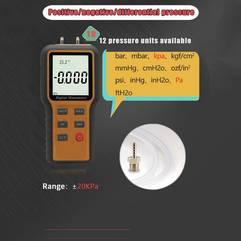 Digital Manometer Luft Manometer Handheld Digital Differential Natürliche Gas Druck Meter HVAC Gas Druck Tester