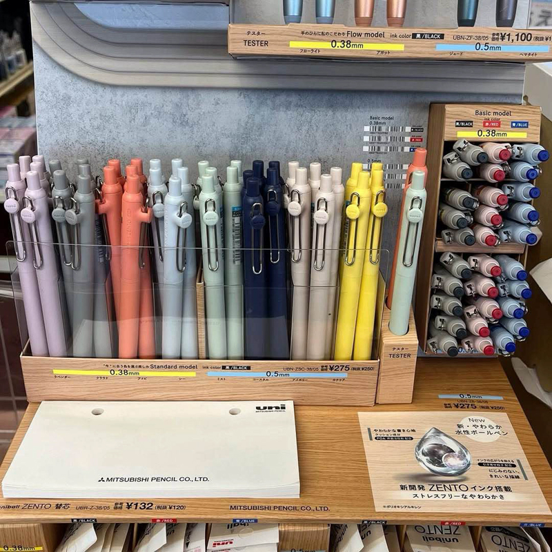 Uniball ZENTO Basic Model Rollerball Pen,Fine 0.5mm/Extra Fine 0.38mm,Water-Based Black Ink,Ultra-Smooth with Reduced Friction