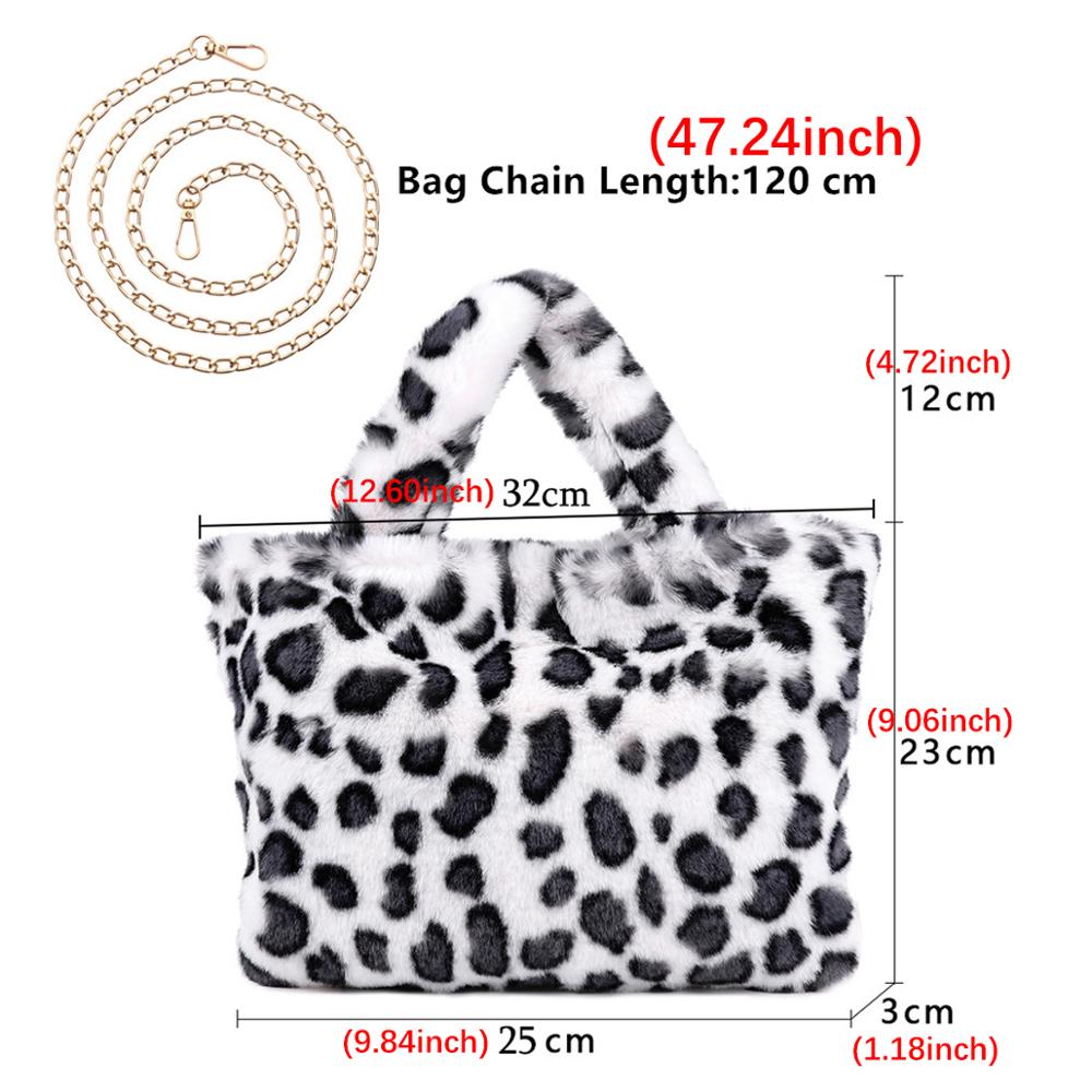 Winter Warm Fur Shoulder Bag Women Snap Button Vintage Leopard Print Bag Chain Large Capacity Plush Soft Bag