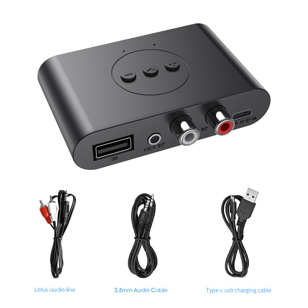 Receptor de Audio NFC Bluetooth 5,0, disco U de 3,5mm AUX RCA, adaptador inalámbrico de música estéreo USB con micrófono para Kit de coche, amplificador de altavoz: Rojo