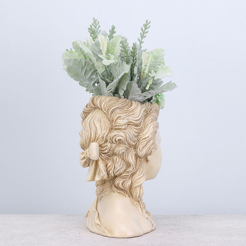Grekisk Gudinna Huvud Blomkruka i Resin - Europeisk Retro Stil - För Sukkulenter och Bonsai