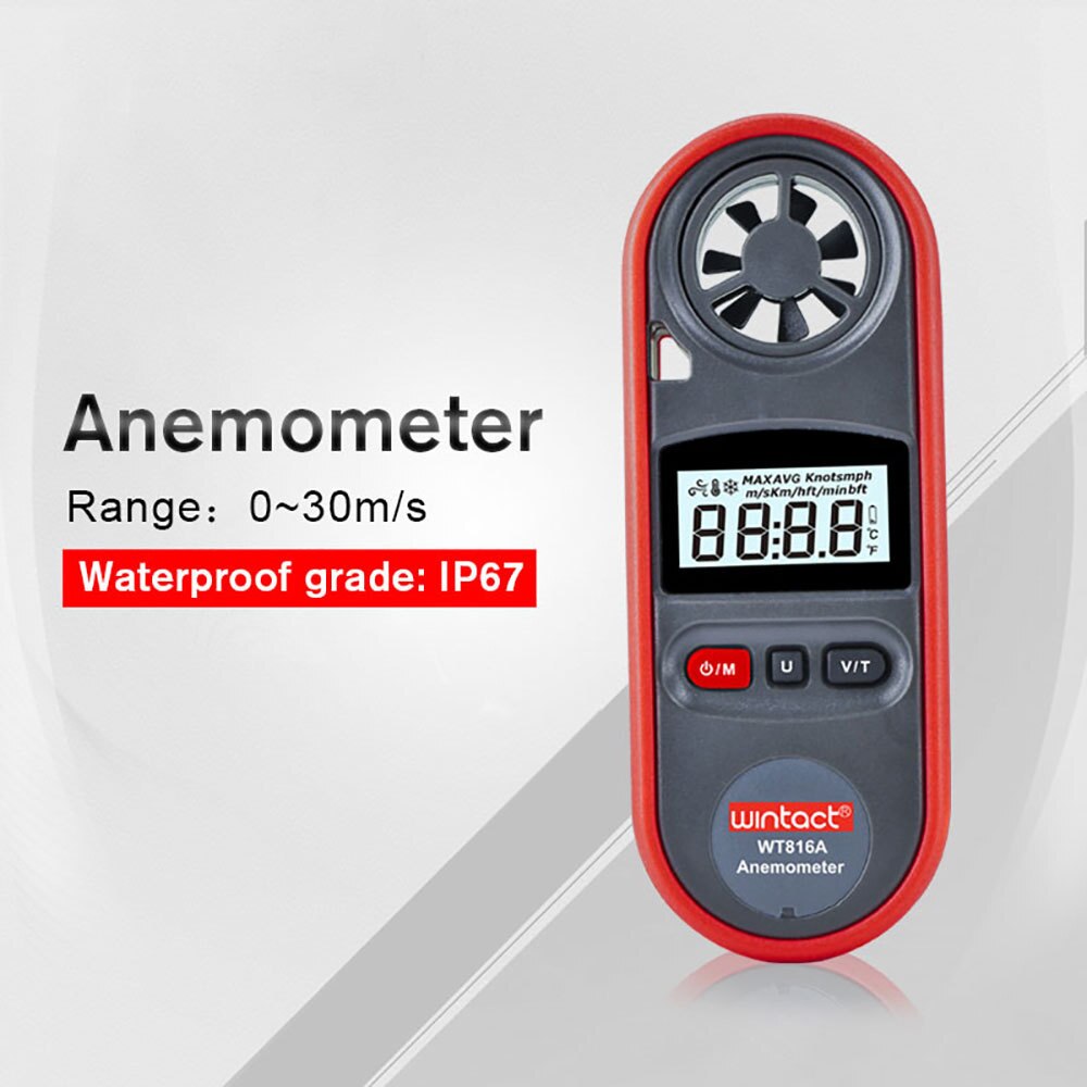 Portable Wind Speed Meter 30m/s Digital Anemometer IP67 for Measuring Wind Speed, Temperature Measure Meter Hand-held Anemometer