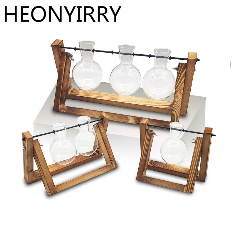 Terrarium Kreative Wasserkulturanlage transparent Vase Holzrahmen Vase Deko Glas Tabletop Pflanze Bonsai Dekor blume Vase