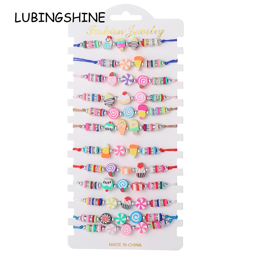Boho 12 -piece women's soft clay pearl ice candy charms yoga bracelets set braided adjustable rope chain jewelry