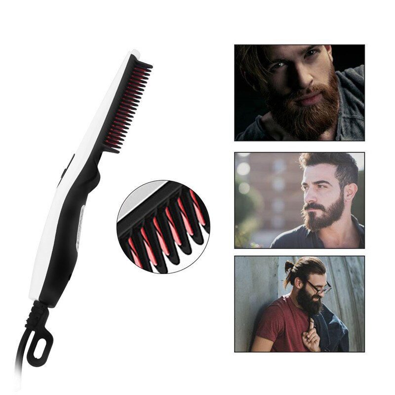 Elektrisk skæg glattejern børstejern kam salon hår styling værktøjer glatning skæg kam børste hår styler til mænd