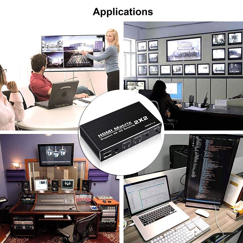 2X2 Matrix Switcher 4K 60Hz, Support HDCP 1.4 IR Remote Control HDMI Switch 2 in 2 Out HDMI Matrix Switch