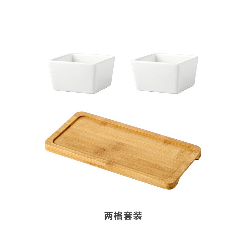 Multi Grid Fruit Dessert Plates Bamboo Rectangle Storage Tray Multifunction Mini Ceramic Foods Classify Snack Dishes: 2grids