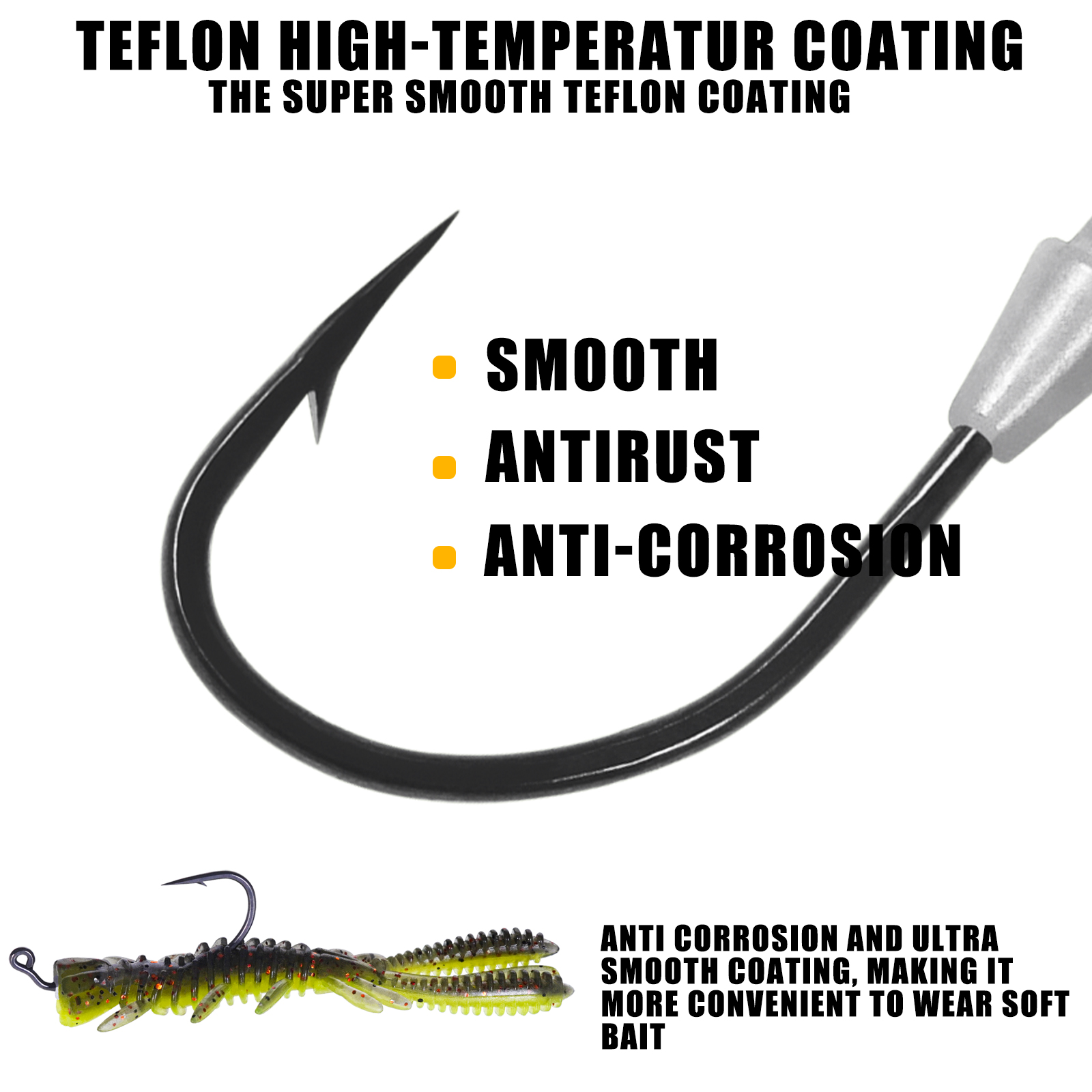 Ganchos de gusano ponderados para pesca, 5 uds., para señuelos de plástico blando, anzuelos de cabeza de plantilla, anzuelos de manivela de púas para agua salada de agua dulce