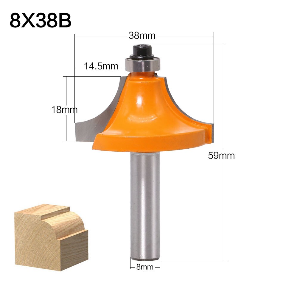 1pc 8mm Shank Round-Over Router Bits for wood Woodworking Tool 2 flute endmill with bearing milling cutter Corner Round Over Bit: 8X38B