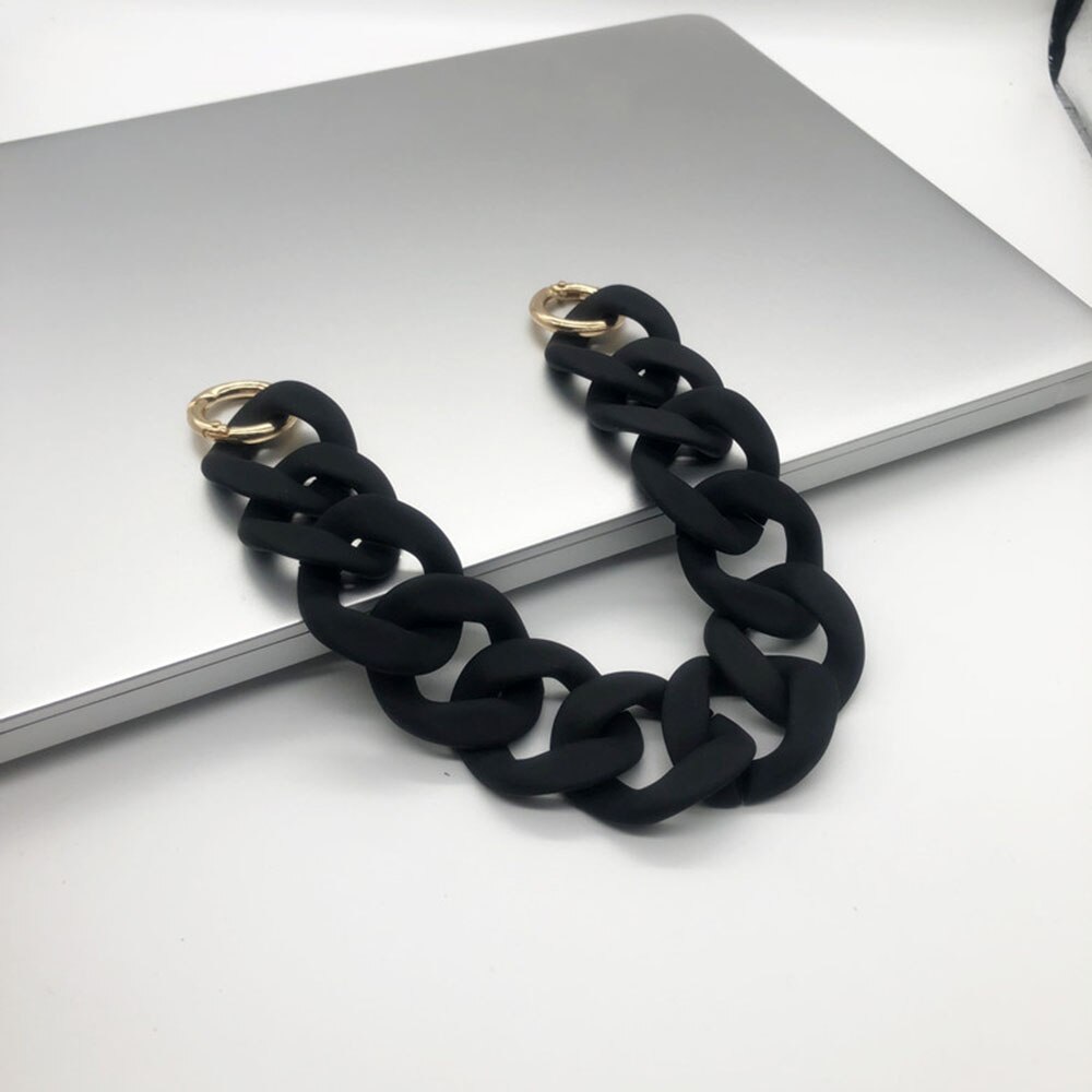 Jelly Color Women Frosted Acrylic Resin Chain Bags Shoulder Strap Easy Matching Handbag Detachable Belts Handle Bag: Black / 41CM Gold  Hook