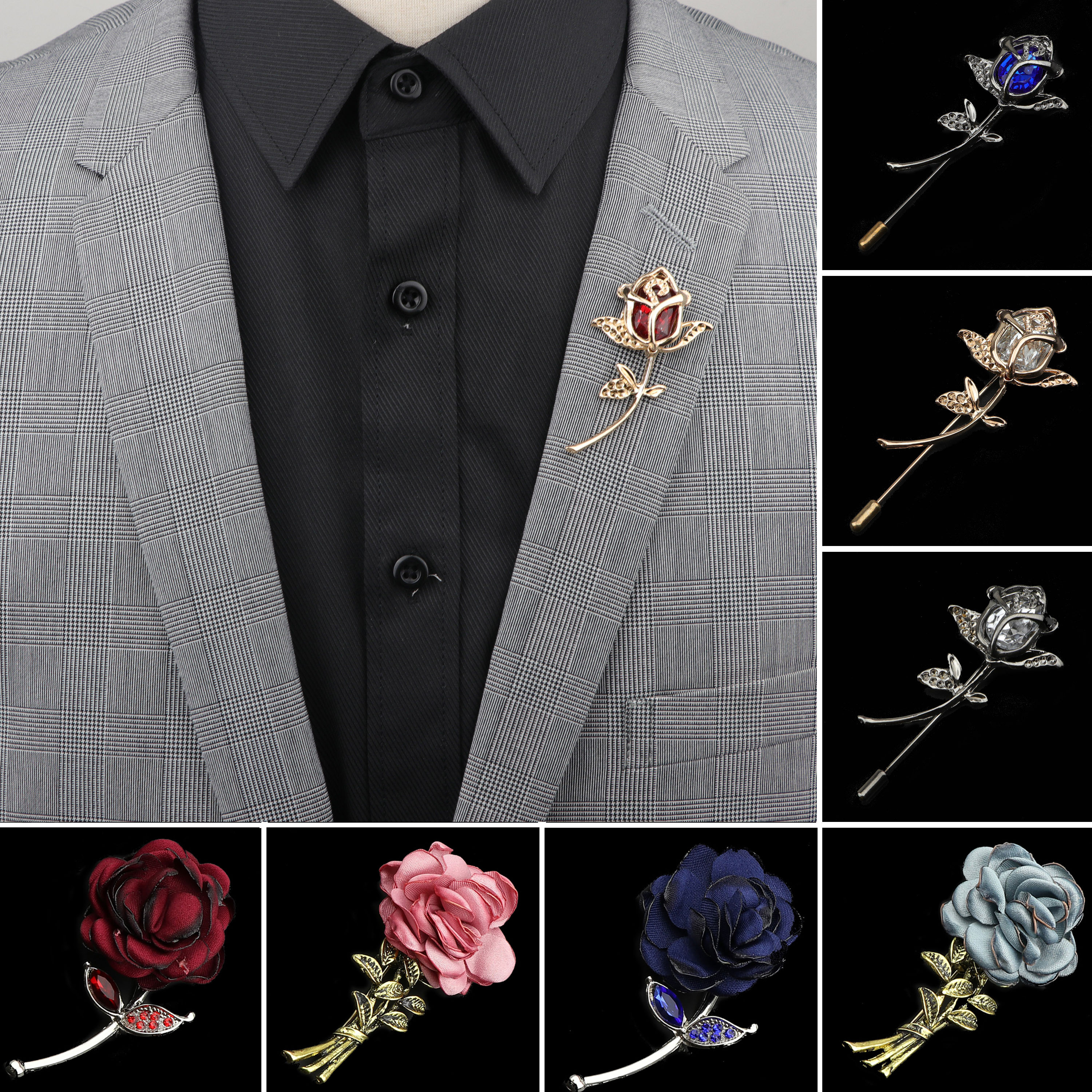 Mannen Geavanceerde Retro Breastpin Pin Gouden Sieraden Rose Bloem Banket Broche Stok Corsage Kraag Pinnen Overhemd Accessoire