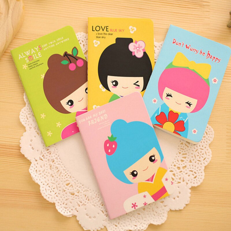 20books/lot Kawaii Cartoon Gilrl Notebook Mini Notepad for kids Student 4 colors