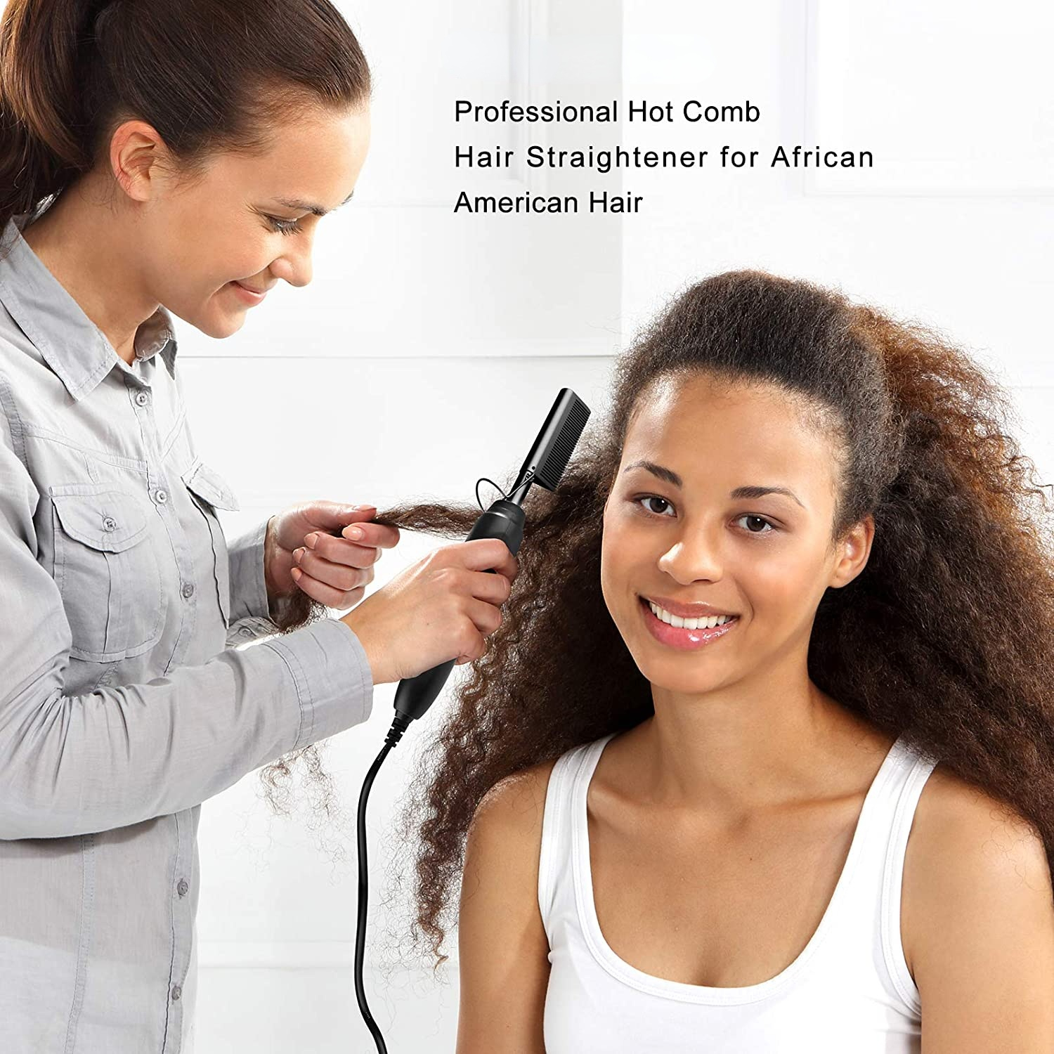 Lisseur de cheveux 2 en 1, peigne chauffant électrique, Styler de presse en céramique à haute chaleur pour cheveux américains et africains