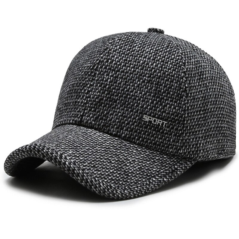 Herfst winter heren hoed middelbare leeftijd en ouderen wollen warme muts outdoor gehoorbescherming baseball petten warme vader hoeden: Grijs 1