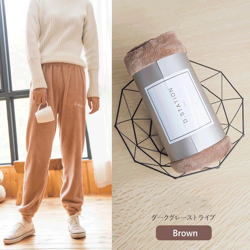 Korallen Samt schlaf hosen frauen Winter Schlafanzug Schlauch lässig weiche warme homewear hosen verlieren schlaf boden: Braun / XL