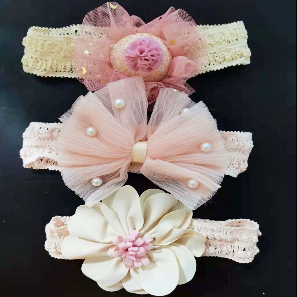 3 pz/lotto dolce neonata fasce pizzo fiore corona arco infantile bambini fascia per capelli principessa neonato accessori per capelli fascia