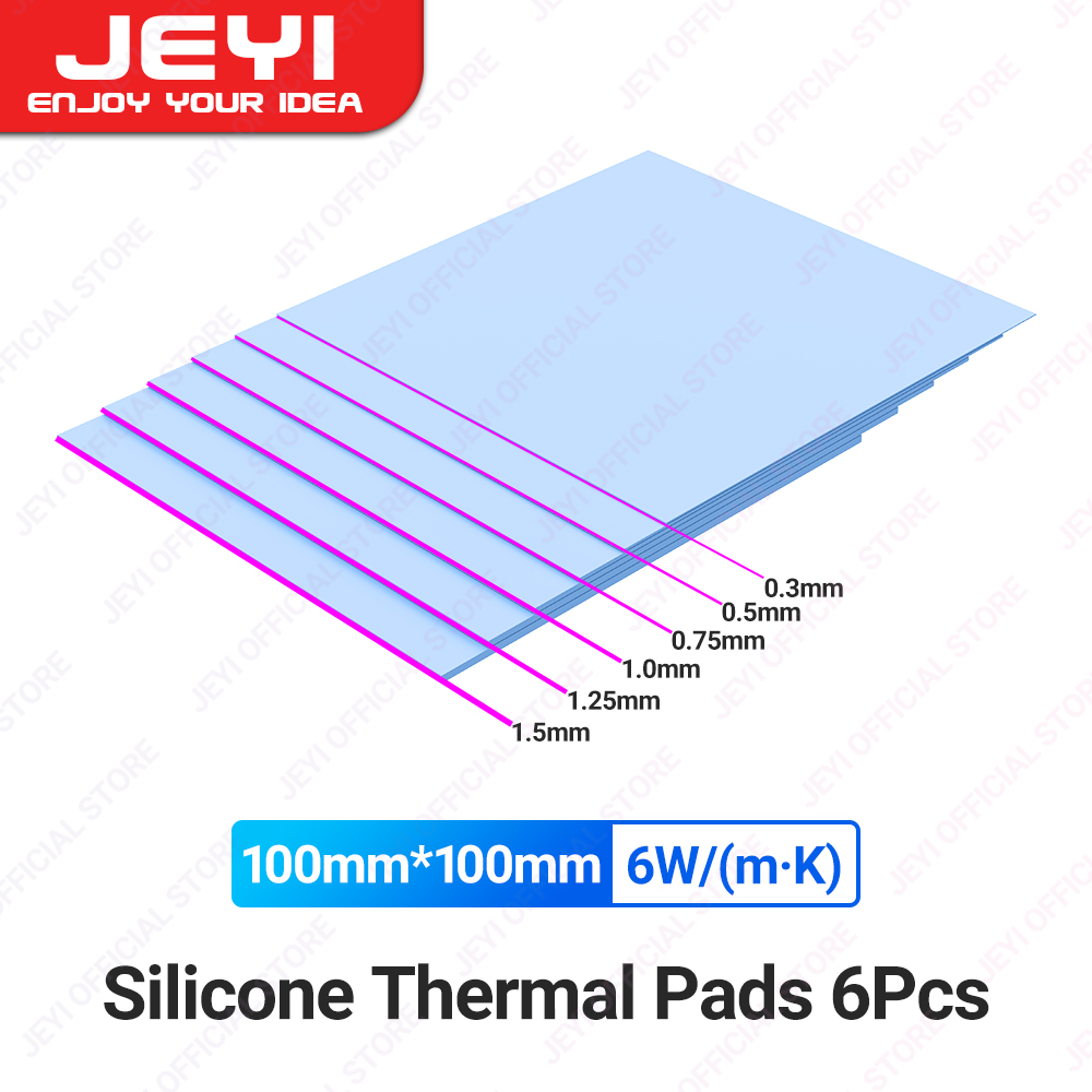 JEYI 6/8 Pack Silicone Thermal Pad 100x100mm, Heat Resistant Conductivity 6.0W/mK for Laptop Heatsink CPU GPU IC LED Cooler: green