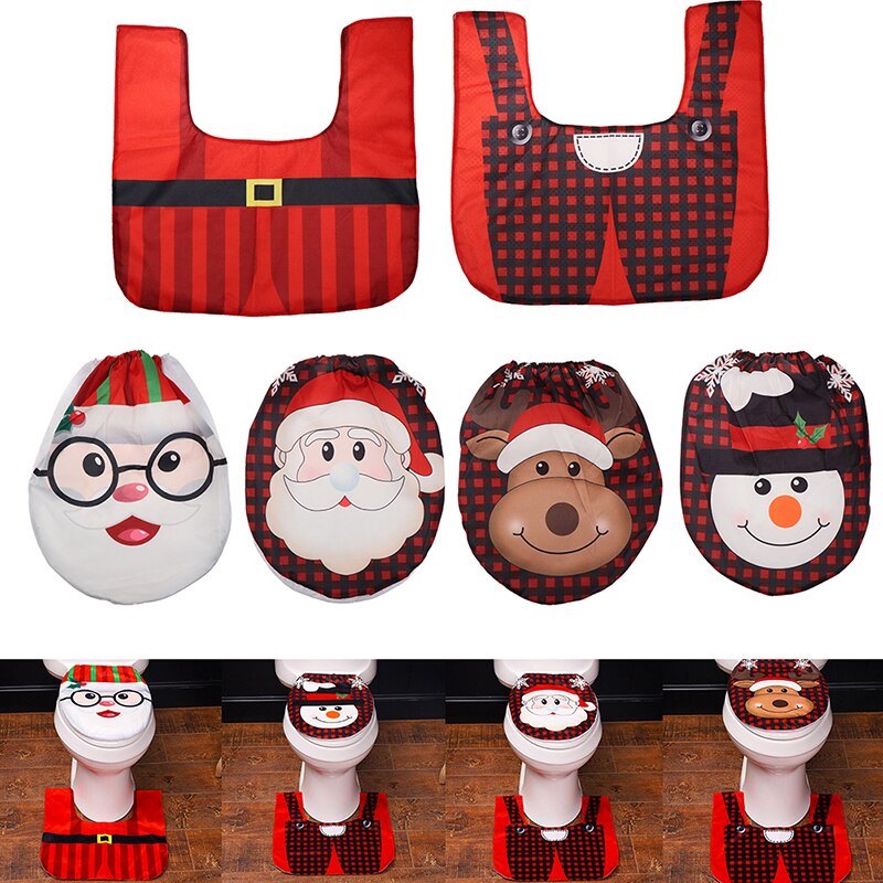 2 Stks/set Kerst Toiletbril & Cover Kerstman Badkamer Mat Xmas Decor Badkamer Santa Toilet Seat Cover Tapijt Home decoratie