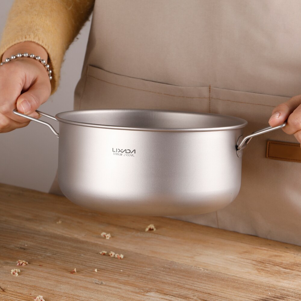 Lixada 2100ml titanium gryde suppe gryde pande gryde hjemmekøkken udendørs camping backpacking titanium køkkengrej