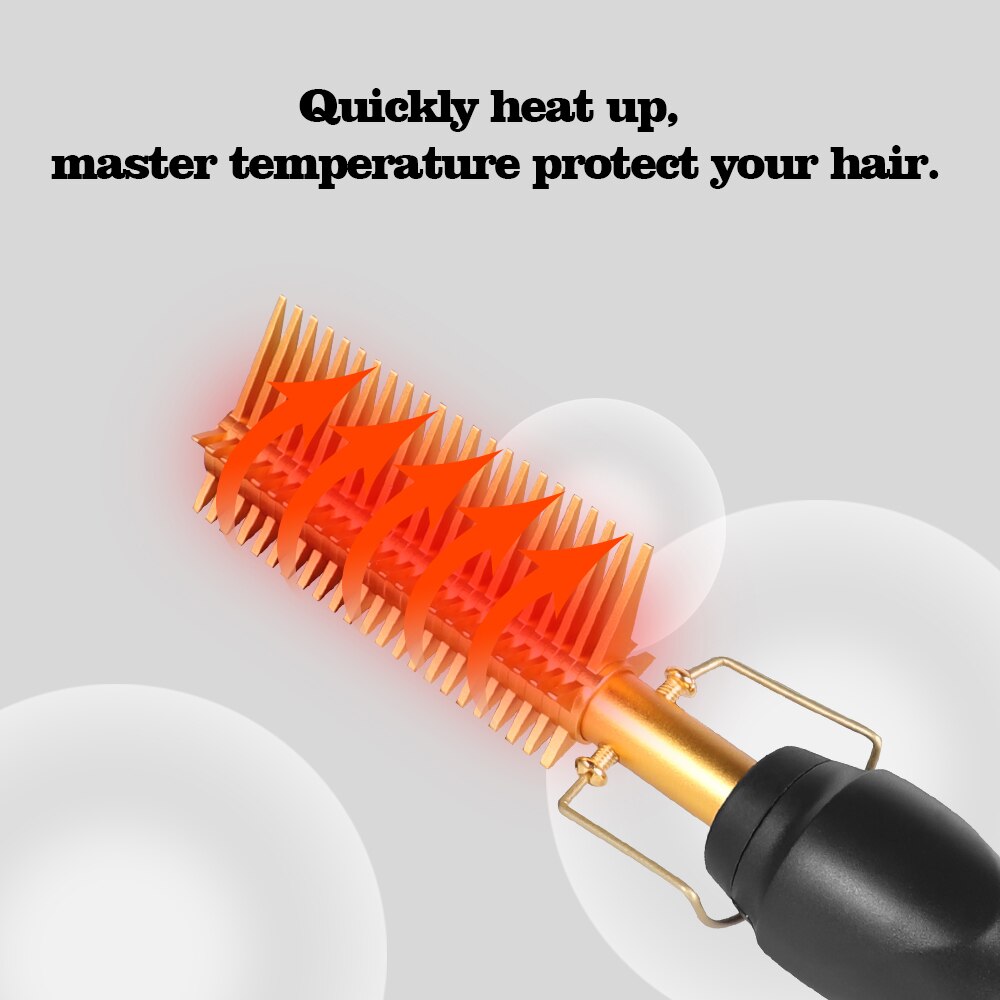Peigne chauffant électrique 2 en 1 pour cheveux Afro, fer à friser, brosse de lissage pour cheveux secs et humides