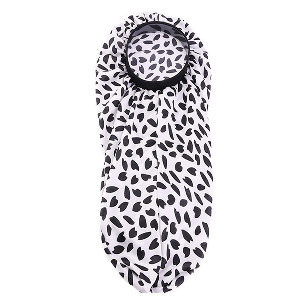 Gorro Floral largo de satén con cola para mujer, gorro para dormir de noche, herramienta de salón, gorro Herramienta de Peinado para el cuidado del cabello: Black  White