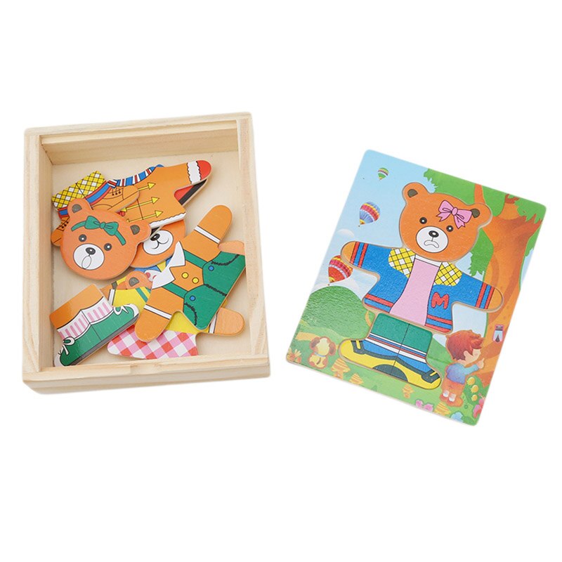Houten puzzelset baby educatief speelgoed beer verschoningskleding puzzels kinderen houten speelgoed: Een beer