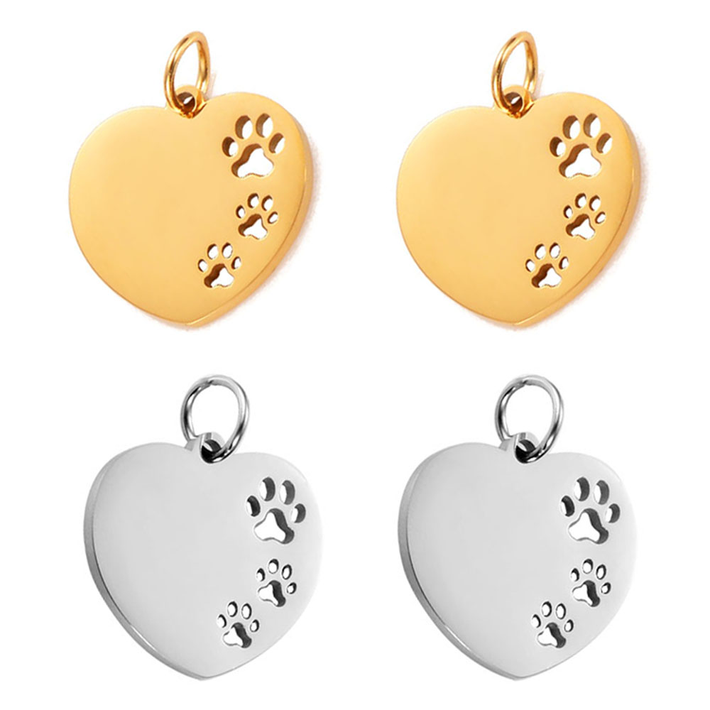 10 unids/lote de dijes de corazón de pata hueca, dijes pulidos con espejo de acero inoxidable, , colgante de pata de corazón para fabricación de joyas