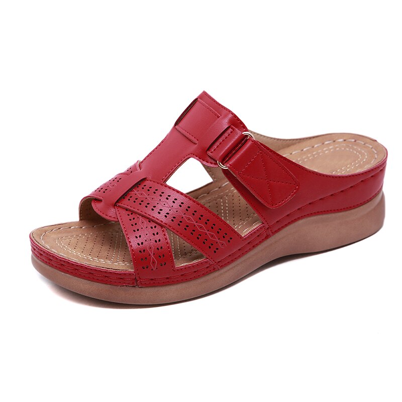 Newly Women Premium Orthopedic Open Toe Sandals Vintage Anti-slip Breathable for Summer YA88: red / 38