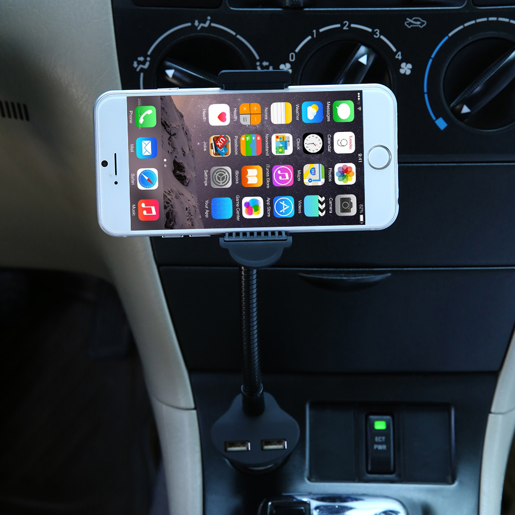 360 Rotatie Auto Telefoon Houder Zwanenhals Auto Smartphone Mount 2.1A Dual Usb Charger Mobiele Gsm Ondersteuning Interieur Accessoire