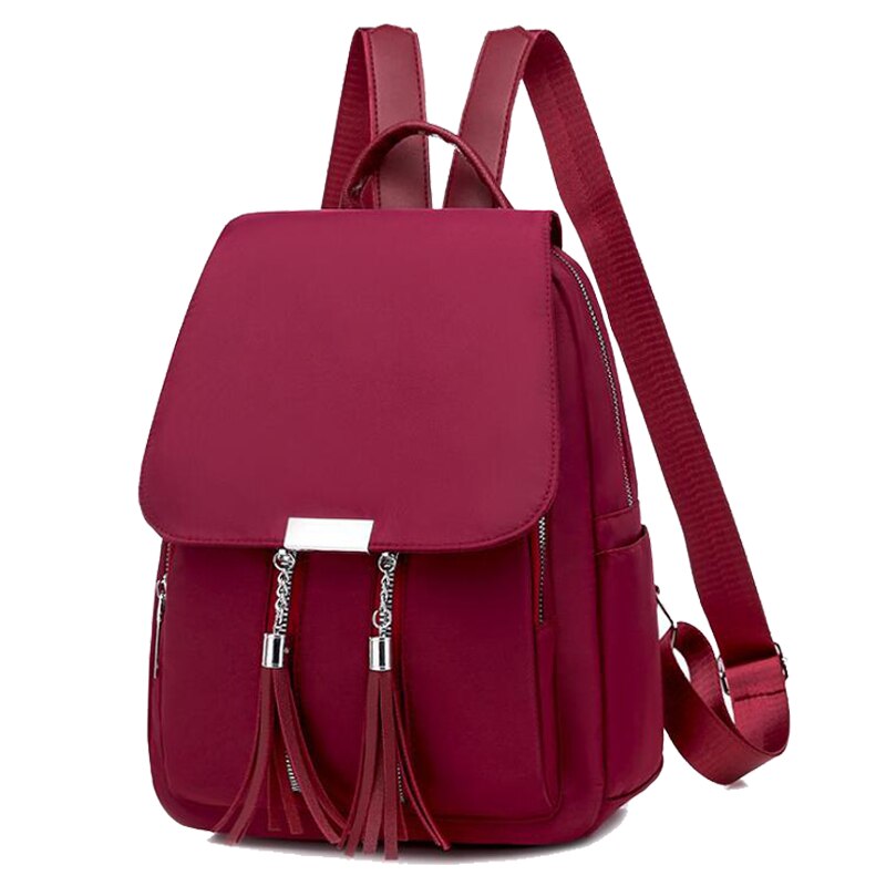 Chuwanglin rygsæk college nylon solid sort retro skoletasker til teenagere rygsæk rygsæk bogtasker  s40805: Rød