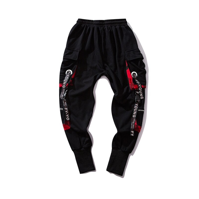 Hip Hop Joggers Cargo Broek Voor Mannen Blok Hit Kleur Pocket Track Broek Mannelijke Broek Joggingbroek Streetwear Brief Linten Casual