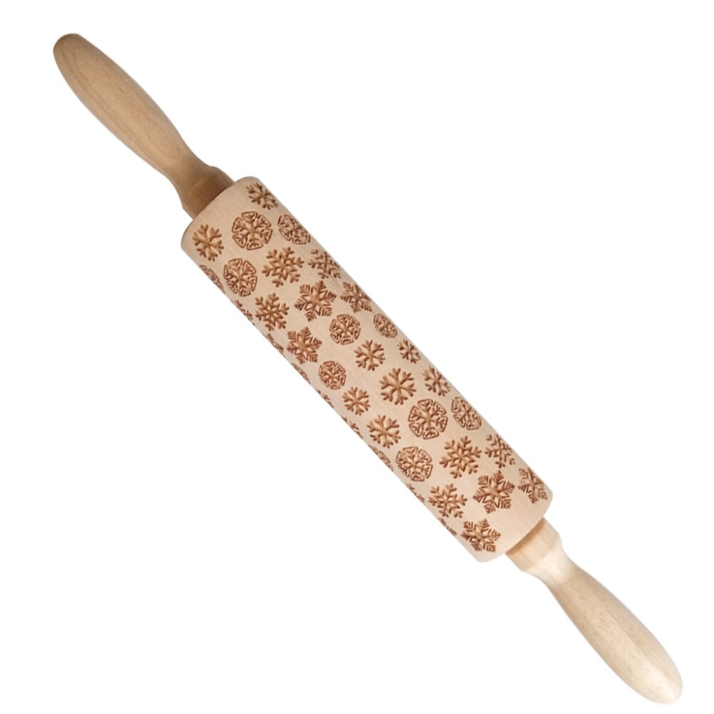 Wood Embossing Pizza Roll Pin Fondant Dough Deer Pattern Engraved Roller Stick Baking Pastry Tool Baking Christmas Accessories: B