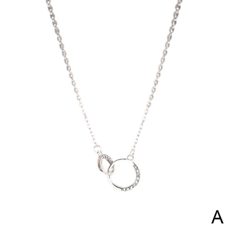 Silver Necklace with simple double circle zircon necklace Korean silver jewelry engagement: A