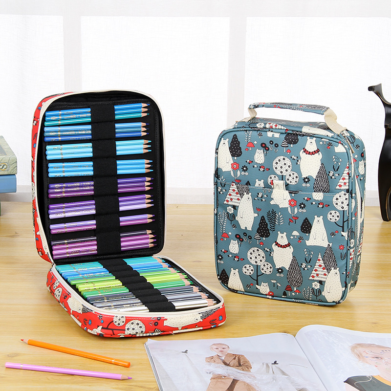 Creativa cartuchera 150 Solt de gran capacidad de colores, cartuchera multifuncional con estampado Floral de animales de dibujos animados, caja para lápices, suministros de arte