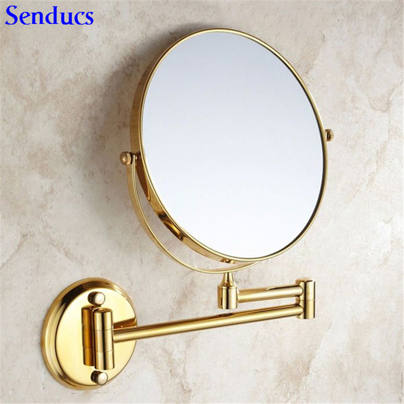 Senducs Gold Bathroom Mirror 8 Inch Brass Bath Mirror Of 3x Magnifying Mirror For Folding Bathrrom Mirrors