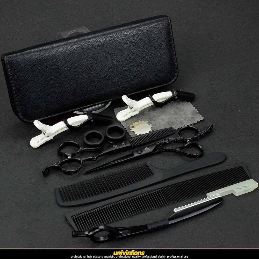 6 " zwarte gegraveerde schaar kappersbenodigdheden haarschaar kappersschaar scheermes salon de coiffure: Set roterende scheermes