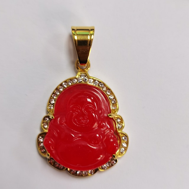 Collana di Buddha in oro per donna zircone cubico Maitreya Buddha pendente gemma collana gioielli da uomo in acciaio inossidabile trasporto di goccia: Red Pendant