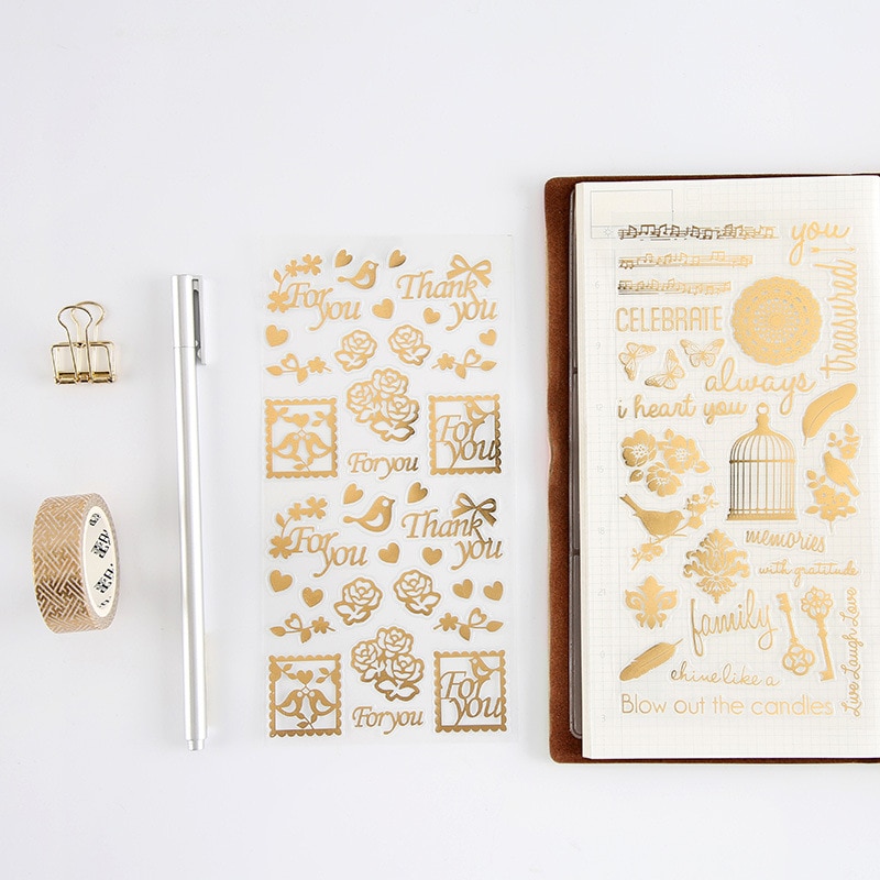 Xinaher vintage guld dyr papir papir klistermærke diy dagbog dekoration klistermærke album scrapbooking