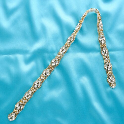Sesthfar Strass Bruids Riem Goud Crystal Bridal Sash Diamanten Bruiloft Riem Voor Vrouwen Avondjurk: only applique