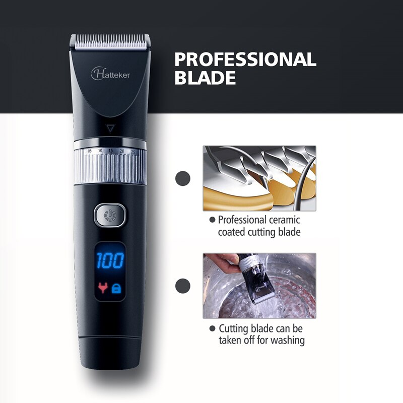 HATTEKER Hair Clipper Keramik Klinge Wasserdichte Elektrische Haar Trimmer Led-anzeige Haarschnitt Maschine für Männer