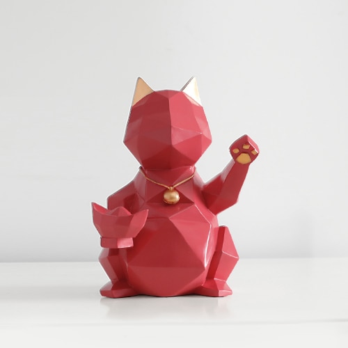 Figuritas de resina para perros y gatos, artesanía moderna, animales en miniatura, bonitos adornos para el hogar, decoración de oficina, cuenco de almacenamiento tallado coleccionable: Red cat figurine-S